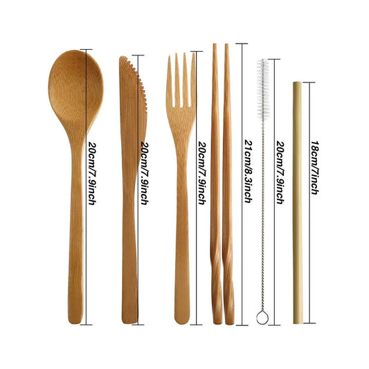 Reusable bamboo Cutlery Set with Carrying Case